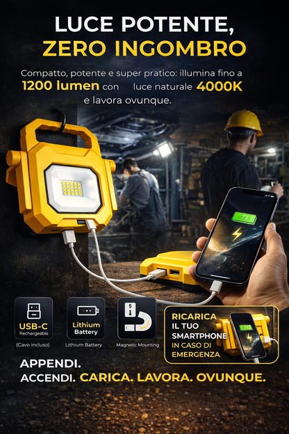 Faro Work ricaricabile 8W 1200LM 4000K IP54  POWERBANK colore GIALLO  300527