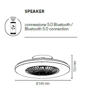 Plafoniera led ventilatore integrato nera 40W 5500LM e tecnologia  Dotata di telecomando wireless e speaker Bluetooth integrato LED-GARBIN-NER