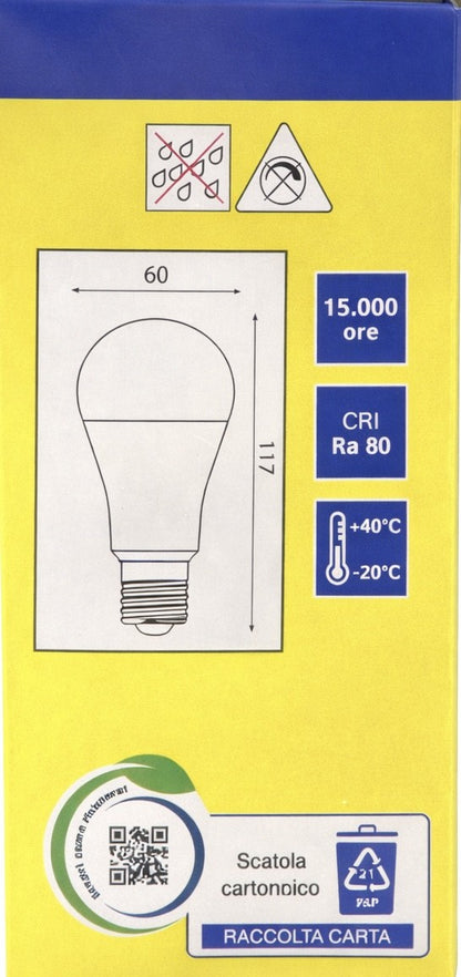 Lampadina led goccia infraredSensor termoplastica 11w 3000k luce calda E27 1200lm equivalente 83wcod215029