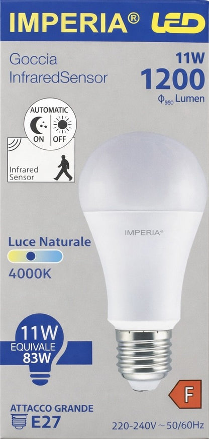 Lampadina led goccia infraredSensor termoplastica 11w 4000k luce naturale E27 1200lm equivalente 83w cod215036