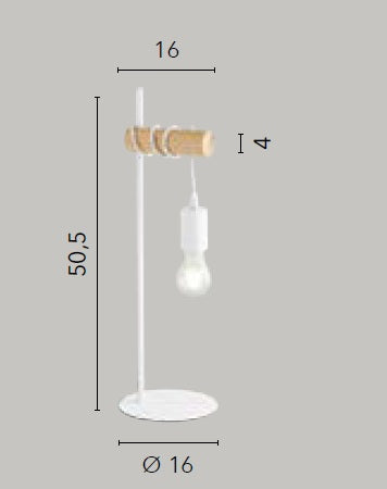 Lampada da tavolo ARIZONA in legno naturale e metallo bianco 1XE27 16X50 5 CM