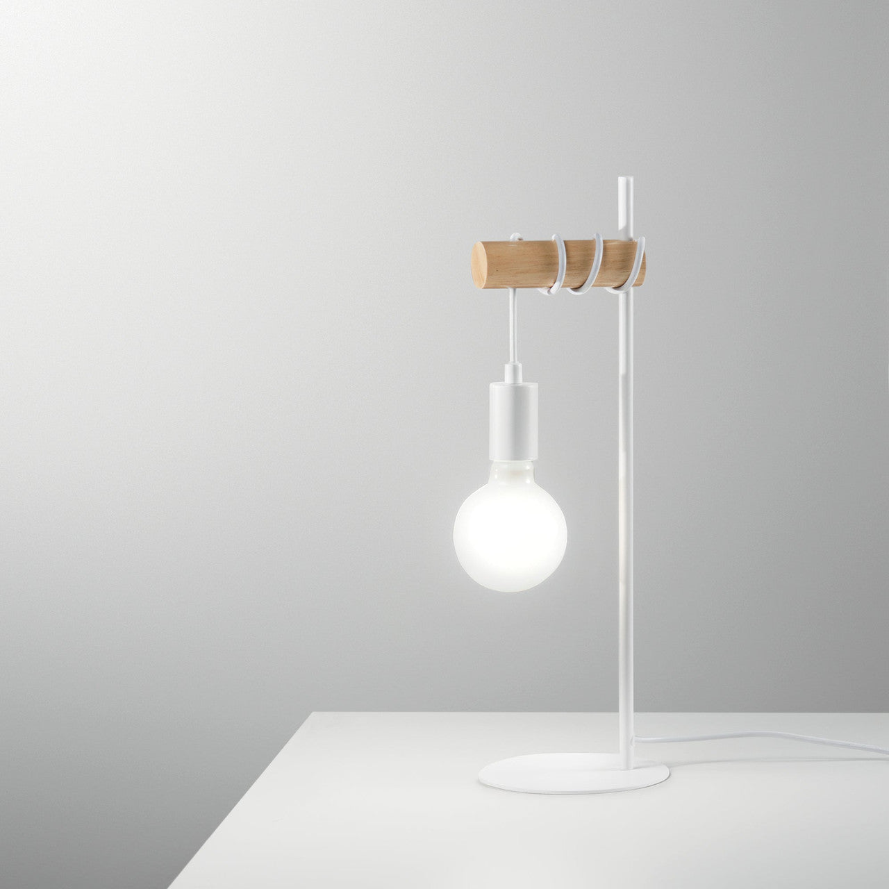 Lampada da tavolo ARIZONA in legno naturale e metallo bianco 1XE27 16X50 5 CM