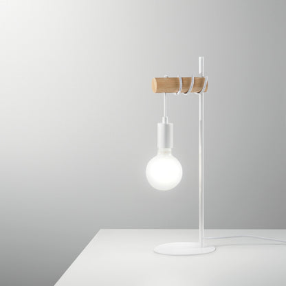 Lampada da tavolo ARIZONA in legno naturale e metallo bianco 1XE27 16X50 5 CM