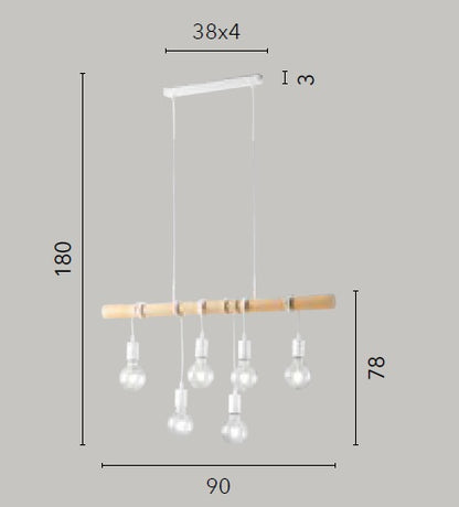 Lampada Sospensione ARIZONA con struttura in legno naturale e montatura in metallo bianco  6XE27 90X180CM I-ARIZONA-S6