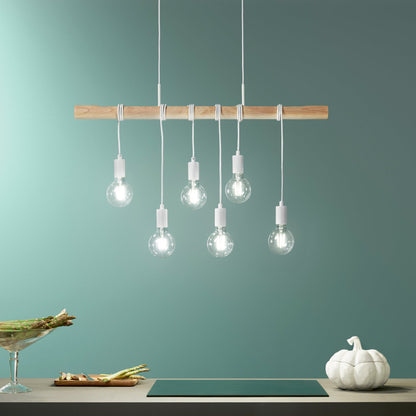 Lampada Sospensione ARIZONA con struttura in legno naturale e montatura in metallo bianco  6XE27 90X180CM I-ARIZONA-S6