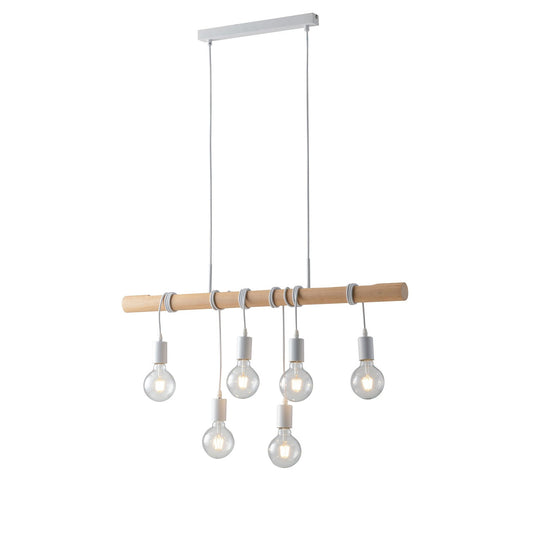 Lampada Sospensione ARIZONA con struttura in legno naturale e montatura in metallo bianco  6XE27 90X180CM I-ARIZONA-S6