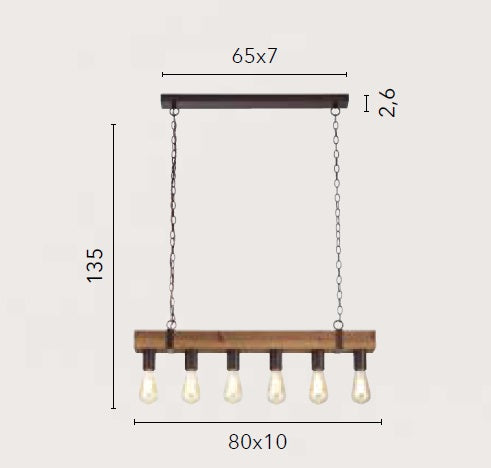 Lampada SOSPENSIONE TEXAS LEGNO 6XE27 80X10X135CM I-TEXAS-S6