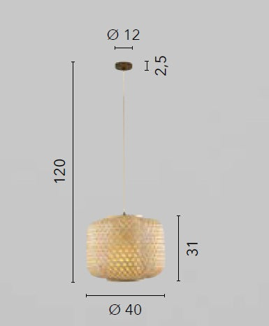 Lampadario a sospensione ZEN in bambù naturale 40 cm. 1XE27 40X40X120CM I-ZEN-S-M