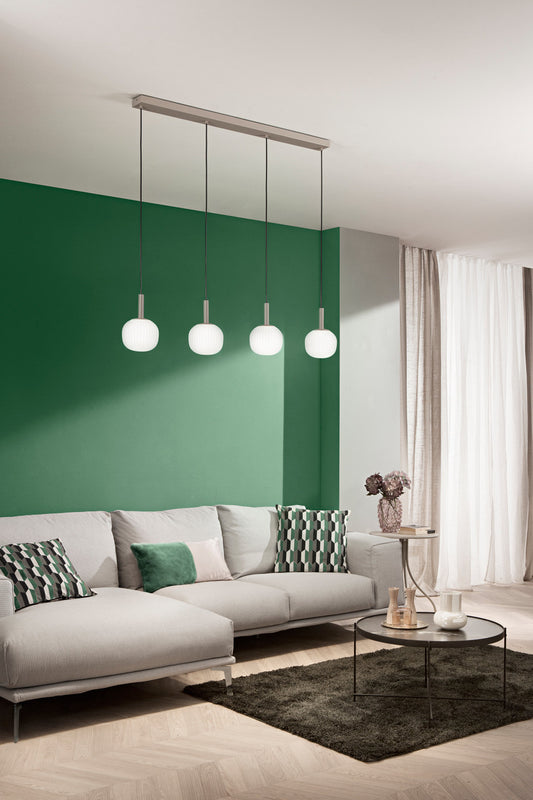 FANEUROPE SOSPENSIONE ERIS BIANCO E MARRONE QUATTRO PENDENTI IN ALLUMINIO+VETRO 4XE14 114X16X150CM I-ERIS-4