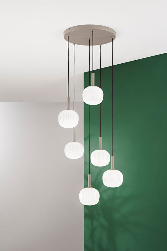 FANEUROPE SOSPENSIONE ERIS BIANCO E MARRONE SEI PENDENTI IN ALLUMINIO+VETRO 6XE14 106X16X150CM  I-ERIS-S6