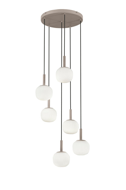 FANEUROPE SOSPENSIONE ERIS BIANCO E MARRONE SEI PENDENTI IN ALLUMINIO+VETRO 6XE14 106X16X150CM  I-ERIS-S6