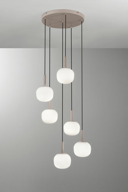 FANEUROPE SOSPENSIONE ERIS BIANCO E MARRONE SEI PENDENTI IN ALLUMINIO+VETRO 6XE14 106X16X150CM  I-ERIS-S6