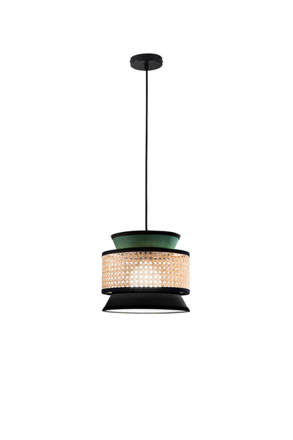 FANEUROPE SOSPENSIONE GAZEBO VERDE+NERO+RATTAN NATURALE 1XE27 D26X200CM I-GAZEBO-S26-VN