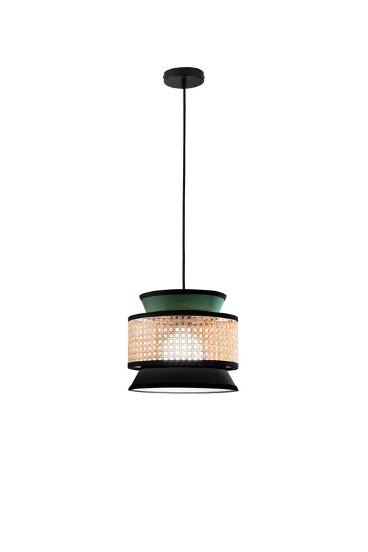 FANEUROPE SOSPENSIONE GAZEBO VERDE+NERO+RATTAN NATURALE 1XE27 D26X200CM I-GAZEBO-S26-VN