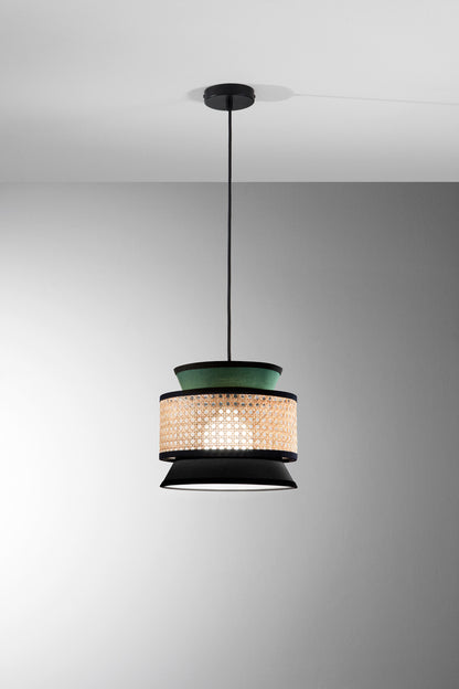 FANEUROPE SOSPENSIONE GAZEBO VERDE+NERO+RATTAN NATURALE 1XE27 D26X200CM I-GAZEBO-S26-VN