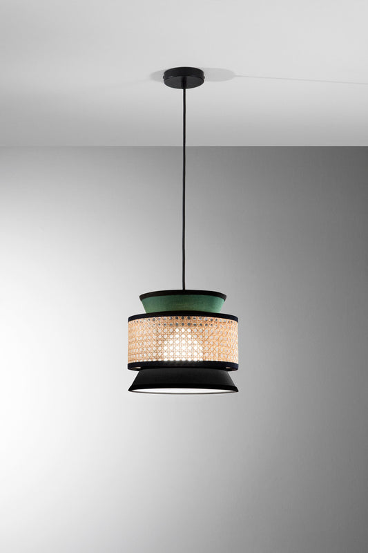 FANEUROPE SOSPENSIONE GAZEBO VERDE+NERO+RATTAN NATURALE 1XE27 D26X200CM I-GAZEBO-S26-VN