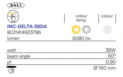 Faretto ad incasso LED DELTA estraibile 38W 3000K 4000K con predisposizione DALI BIANCO 6080LM CCT 19 5X23CM INC-DELTA-38DA