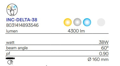 Faretto ad incasso LED DELTA estraibile in alluminio bianco con CCT 38W 3000K 4000K 6500K 4300LM CCT 19 5X23CM INC-DELTA-38
