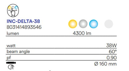 Faretto ad incasso LED DELTA estraibile in alluminio bianco con CCT 38W 3000K 4000K 6500K 4300LM CCT 19 5X23CM INC-DELTA-38