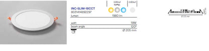 Faretto ad incasso LED SLIM ultrasottile in alluminio bianco 18W  1980LM  225X1,85mm con funzione CCT