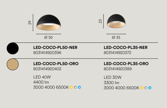 FANEUROPE PLAFONIERA LED COCO NERA 30W CCT D35 LED-COCO-PL35-ORO