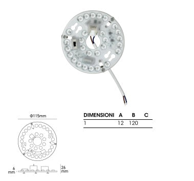 disco Modulo a LED 15W calamitato CCT selezionabile 3000/4000/6000 K con alimentatore incorporato 220v  MODA15K