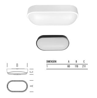 BOT LIGHTING Plafoniera ovale con diffusore in PC 18W 1750lm IP65 OVIEDO18O