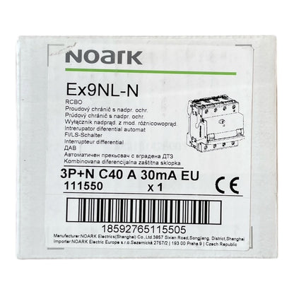Noark Interruttore magnetotermico differenziale Ex9NL-N 3P+N C40 A 30mA TIPO A 30mA 6K 111550
