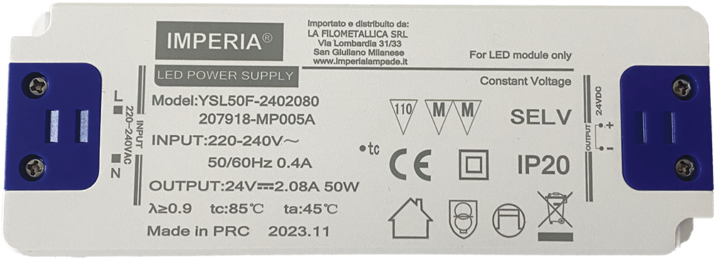 Imperia ALIMENTATORE ULTRA SLIM 24V MAX 50W DC IP20 PER STRIP LED 207918