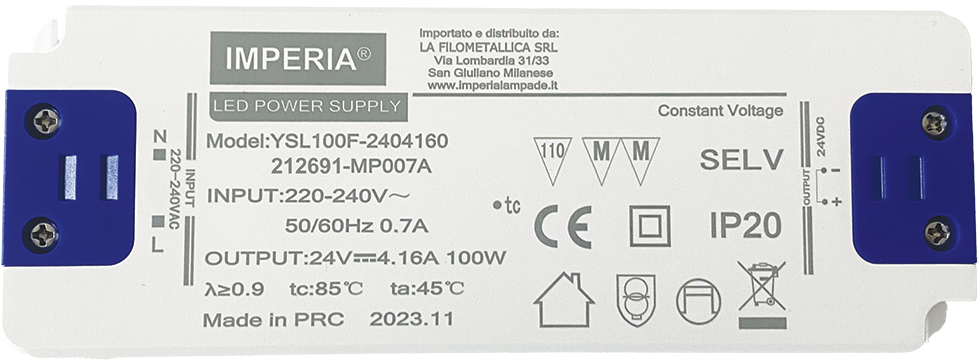 Imperia ALIMENTATORE ULTRA SLIM 24V MAX 100W DC IP20 PER STRIP LED 212691