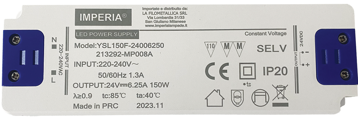 Imperia ALIMENTATORE ULTRA SLIM 24V MAX 150W DC IP20 PER STRIP LED 213292