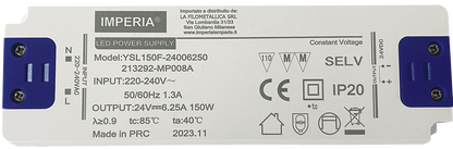 Imperia ALIMENTATORE ULTRA SLIM 24V MAX 150W DC IP20 PER STRIP LED 213292