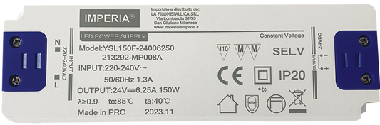 Imperia ALIMENTATORE ULTRA SLIM 24V MAX 150W DC IP20 PER STRIP LED 213292