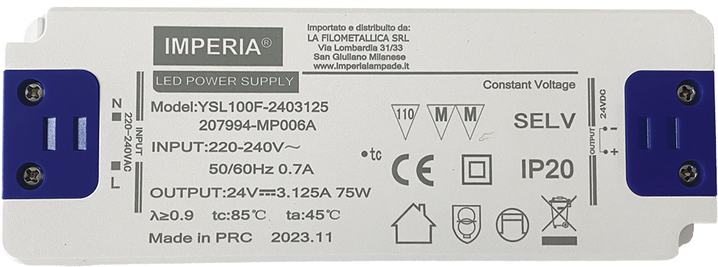 Imperia ALIMENTATORE ULTRA SLIM 24V MAX 75W DC IP20 PER STRIP LED 207994