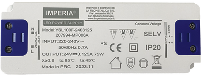 Imperia ALIMENTATORE ULTRA SLIM 24V MAX 75W DC IP20 PER STRIP LED 207994