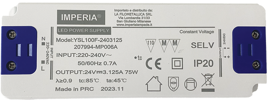 Imperia ALIMENTATORE ULTRA SLIM 24V MAX 75W DC IP20 PER STRIP LED 207994