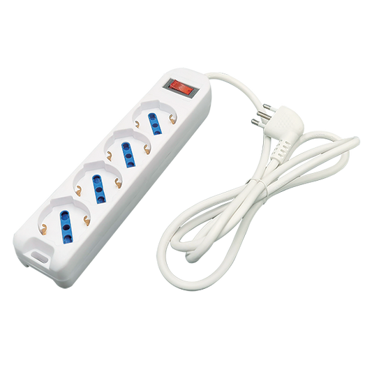 Multipresa Imperia  appendibile 4xP40 +INTERR+ PROTEZ. CAVO 1,5MT spina 10A 2500w  bianca interruttore   CAVO 1,5MT 900253