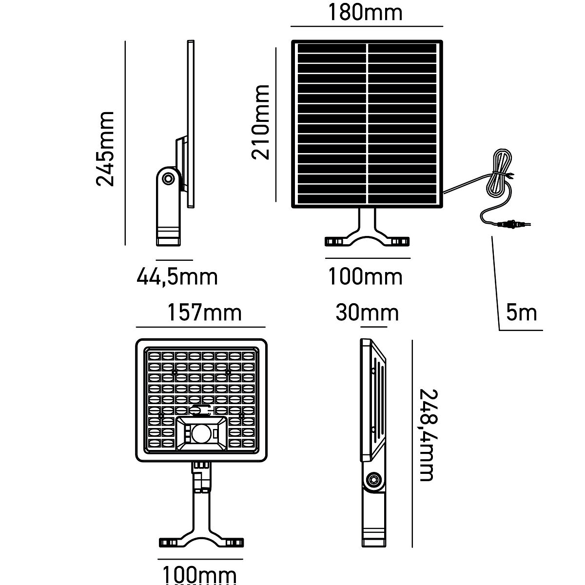 Proiettore led solare con pannello separato 10W-1500lm -3000-4000-6500K Bot lighting YUMA1500NK