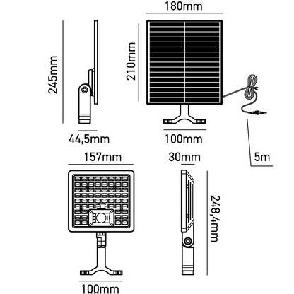 Proiettore led solare con pannello separato 10W-1500lm -3000-4000-6500K Bot lighting YUMA1500NK