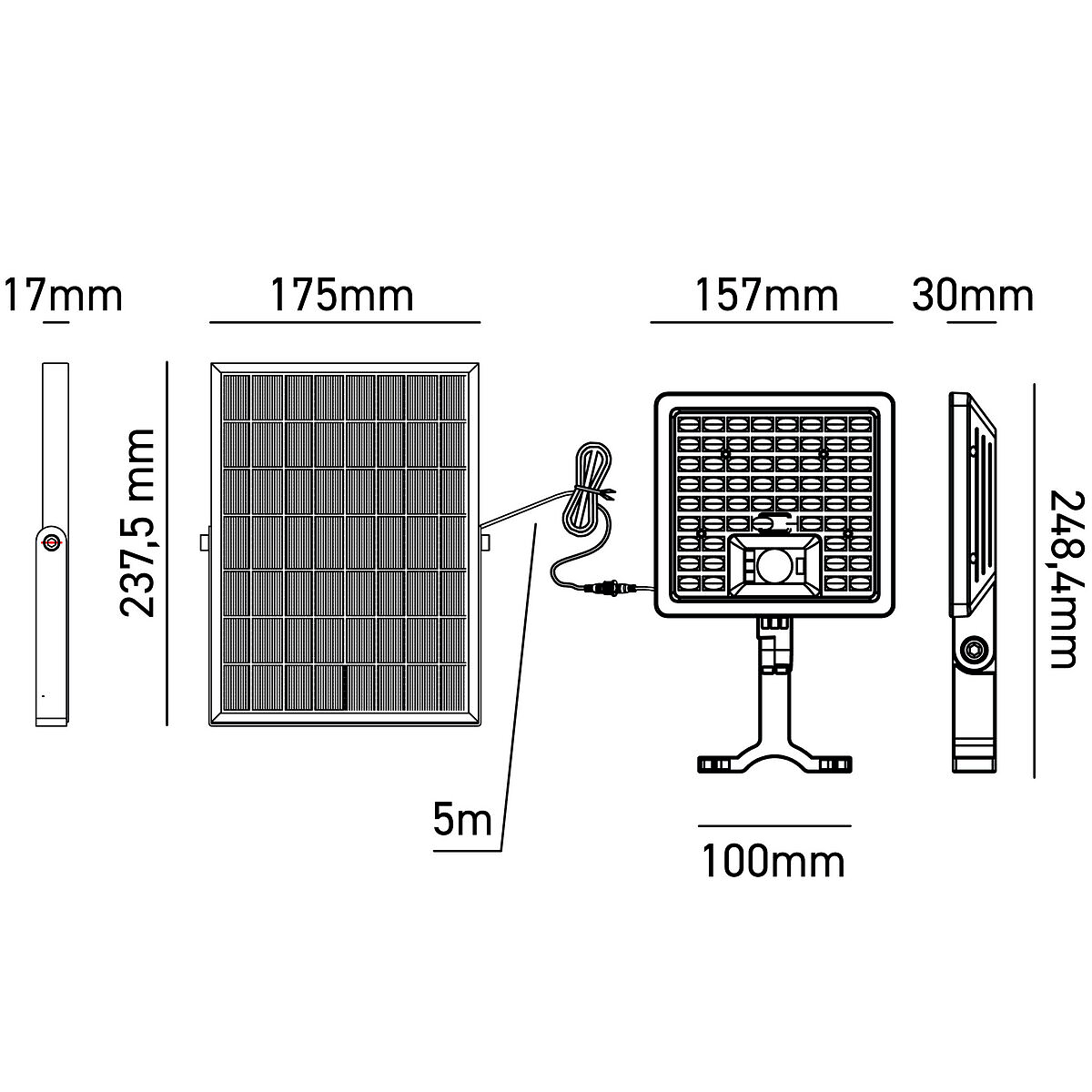 Proiettore led solare con pannello separato 20W-2800lm -3000-4000-6500K Bot lighting YUMA2800NK