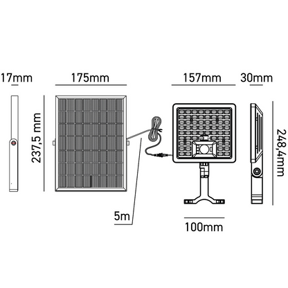 Proiettore led solare con pannello separato 20W-2800lm -3000-4000-6500K Bot lighting YUMA2800NK