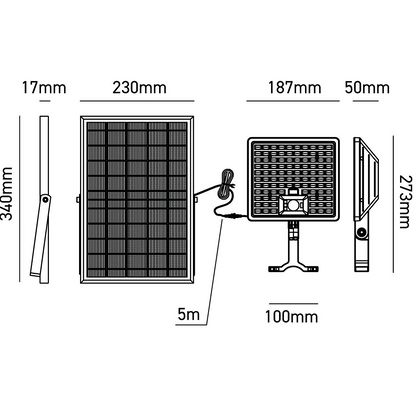 Proiettore led solare con pannello separato 30W-4800lm -3000-4000-6500K Bot lighting YUMA4800NK