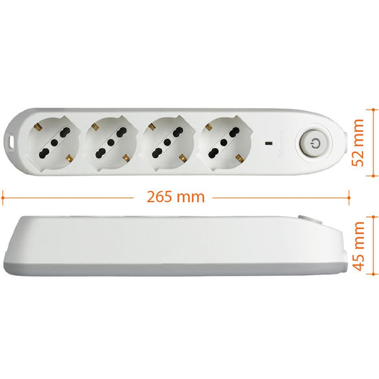 Bticino Multipresa POKER 4 prese con cavo, interruttore di sicurezza e salvafulmine - bianca 3684DBF