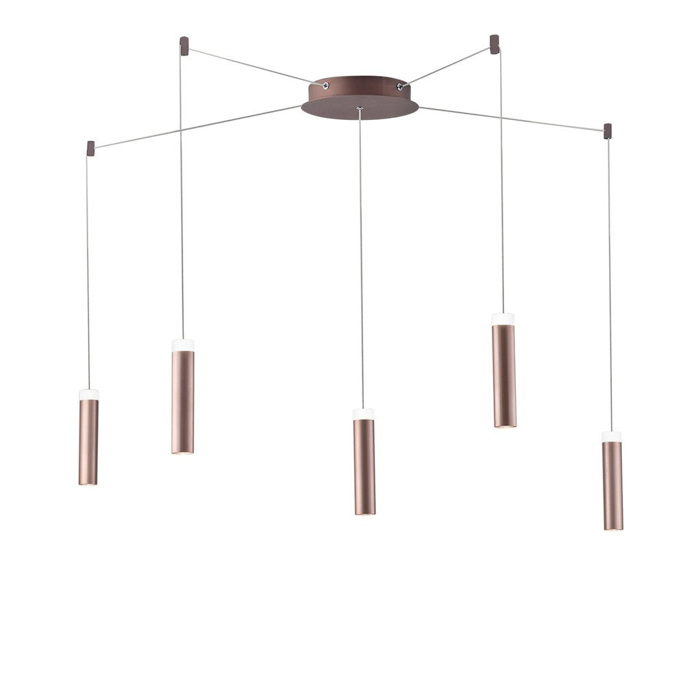 Plafoniera LED CANDLE in alluminio bronzo a 5 cinque luci biemissione con cavo regolabile e presa LED-CANDLE-PL5