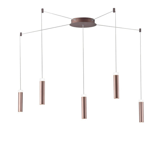 Plafoniera LED CANDLE in alluminio bronzo a 5 cinque luci biemissione con cavo regolabile e presa LED-CANDLE-PL5