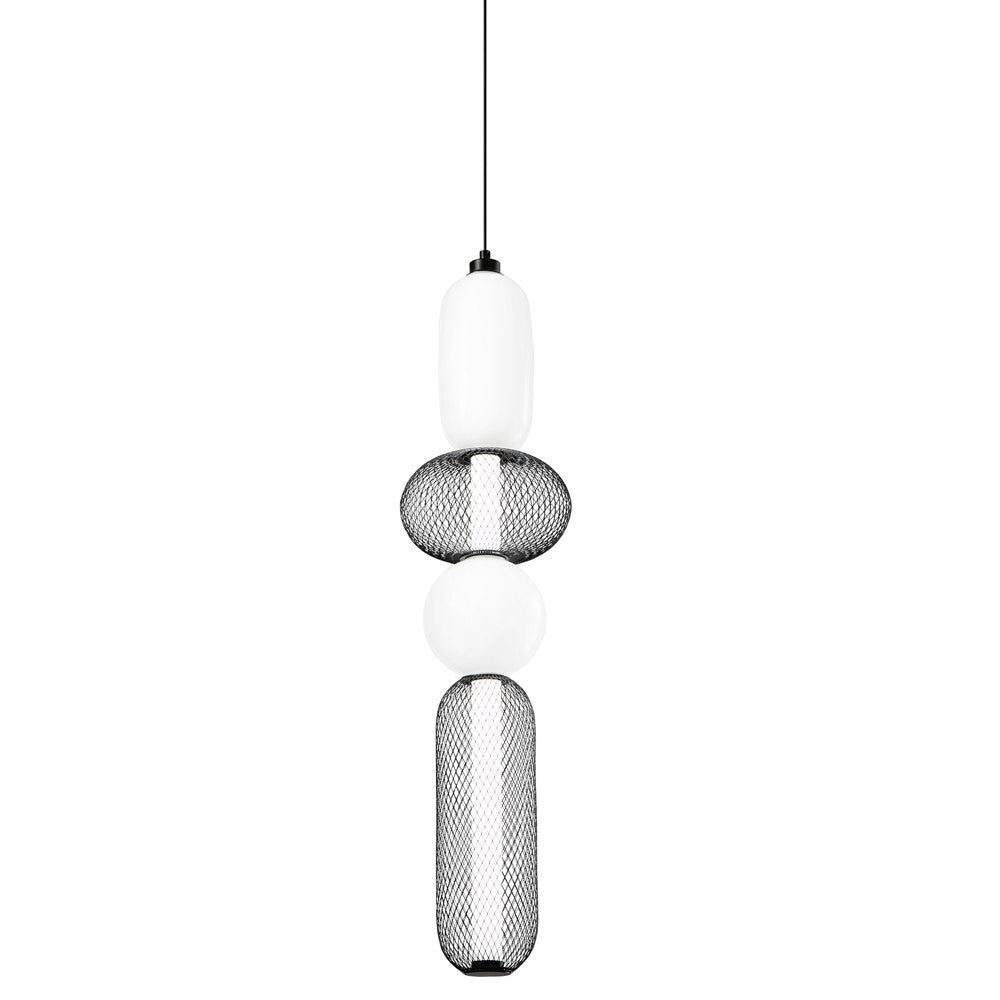 Lampadario a sospensione INKAS con 2 elementi in vetro soffiato e 2 diffusori in metallo nero CCT LED-INKAS-S4-NER