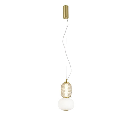 Lampadario a sospensione LED TOTEM in metallo oro con 1 diffusore bianco e ambra 3000K LED-TOTEM-S2
