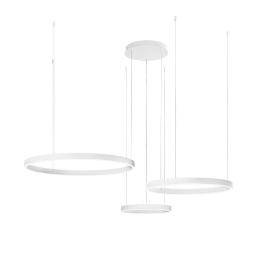 Sospensione LED AKROBAT in metallo bianco con 3 anelli biemissione CCT LED-AKROBAT-S3-BCO