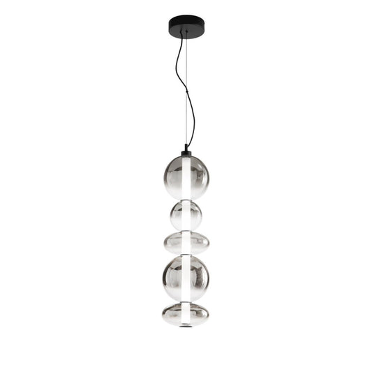 Sospensione LED KEMET in metallo nero con 5 vetri fumè 3000K (luce calda) LED-KEMET-S5
