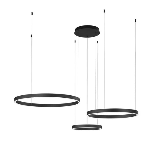 Sospensione LED AKROBAT in metallo nero con 3 anelli biemissione CCT LED-AKROBAT-S3-NER